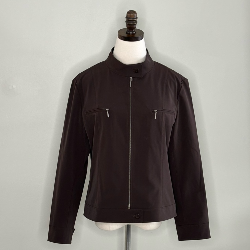Lafayette 148 New York | Chocolate Brown Moto Stretch Jacket, Size 12